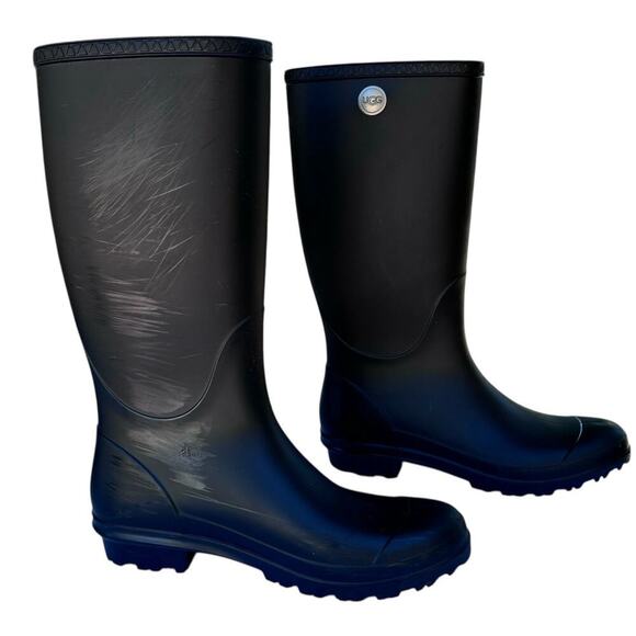 Ugg Shelby Matte Rubber Boots US Size 8 Sheepskin Insole! Rain Boot Wellies - Picture 3 of 9